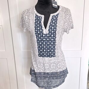 Lucky Brand Navy, White and Gray Short Sleeve Top - S - NWT
